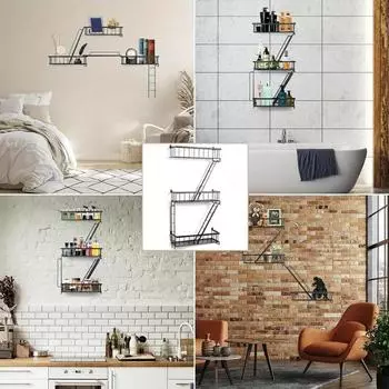 3-уровневая промышленная чугунная плавающая лестница-полка, деревенский металлический органайзер для гостиной, настенный для ванной комнаты чёрный