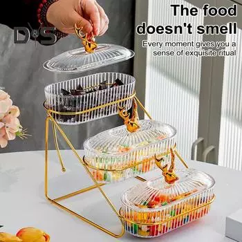 3-уровневый поднос для сухофруктов с подставкой для орехов, стильная крышка из лося, прочная пластиковая железная рама, фруктовая тарелка, модный скандинавский поднос для закусок, фруктов, конфет, орехов Dual Layer