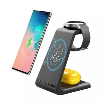 3 в 1 15 Вт быстрая беспроводная зарядная станция для зарядки Samsung Watch Galaxy Buds iPhone Huawei индукционные беспроводные зарядные устройства For Samsung Watch чёрный