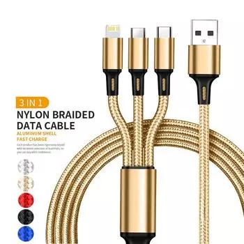 3 в 1 2.4A зарядный кабель для iPhone Xiaomi Poco Micro USB Type C зарядный кабель многопортовый несколько USB-провод для зарядки 1.2M