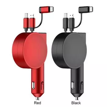 3 в 1 60 Вт автомобильное зарядное устройство для телефона, адаптер прикуривателя, выдвижной USB-кабель для зарядки типа C для iPhone, Samsung, Xiaomi чёрный