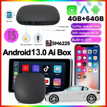 3 в 1 Android 13 Новый адаптер Carplay, проводной для беспроводного Carplay и Android Auto Cars Smart AI Box WIFI TF карта для Netflix Youtub
