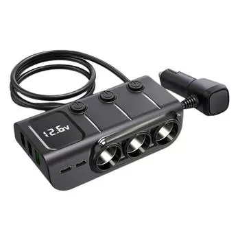 3 в 1 автомобильное зарядное устройство адаптер PD 3 гнездо прикуривателя разветвитель зарядка независимые переключатели DC прикуриватель чёрный