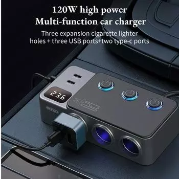 3 в 1 автомобильный прикуриватель-разветвитель 120 Вт тип C USB быстрозарядное гнездо адаптер питания с дисплеем напряжения для автомобиля грузовика