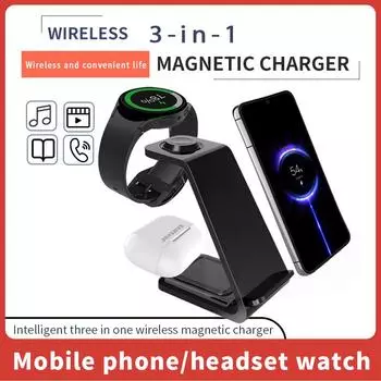 3 в 1 Беспроводная зарядная подставка для телефонов Samsung Galaxy Watch 7 8 9 Airpods Pro Док-станция для быстрой зарядки зелёный