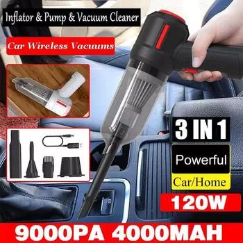 3 в 1 беспроводной автомобильный пылесос 9000Pa ручной пылесборник 120 Вт портативный пылесос с сильным всасыванием для очистки домашнего рабочего стола в автомобиле белый
