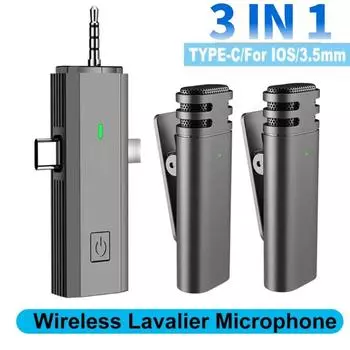 3 в 1 беспроводной петличный микрофон для iPhone Type-C 3,5 мм разъем универсальный AI шумоподавление клипса на лацкан мини-микрофон для прямой трансляции трансляций микрофон 1 to 1