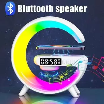 3-в-1 Bluetooth-динамик, будильник, беспроводное зарядное устройство, светодиодная лунная лампа, музыка, домашний декор, ночной столик, умный светильник, подарки для девочки чёрный