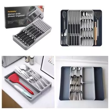 3-в-1 большой органайзер для ящика для ножей и вилок Органайзер для ложек и вилок кухонная полка для столовых приборов ящик-органайзер medium белый
