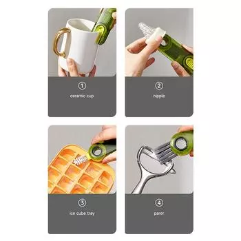 3 в 1 Бутылка Gap Cleaner Brush Многофункциональная щетка для чистки чашек Вода зелёный