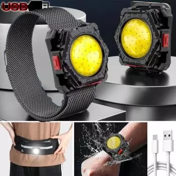 3 в 1 COB налобный фонарь на запястье, поясной фонарь, USB-перезаряжаемый, для бега, рыбалки, уличный фонарь, белый, красный, 4 режима освещения 1pcs