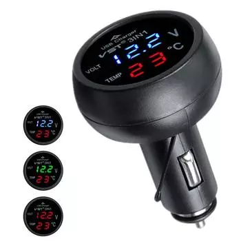 3 в 1 DC 12 В/24 В светодиодный цифровой измерительный дисплей USB автомобильное зарядное устройство вольтметр термометр монитор автомобильного аккумулятора светодиодный цифровой двойной дисплей зелёный