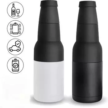 3 в 1 держатель для бутылок из нержавеющей стали для пивных банок с открывашкой, двойная изоляция для бутылок, охладитель для пивных банок, аксессуары для бара чёрный