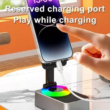 3 в 1 держатель для мобильного телефона динамик внешний аккумулятор красочный ослепительный ночник вращение на 360 градусов складной чёрный