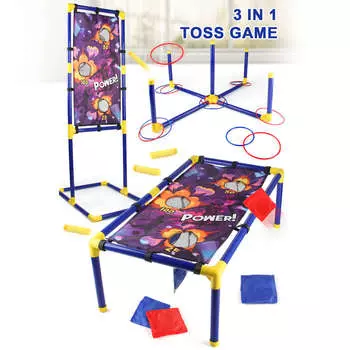 3 в 1 детская игра с кольцом для метания с выбрасывающимися игрушками, мешочками с песком, легко разбирается, набор игрушек для метания в помещении и на улице