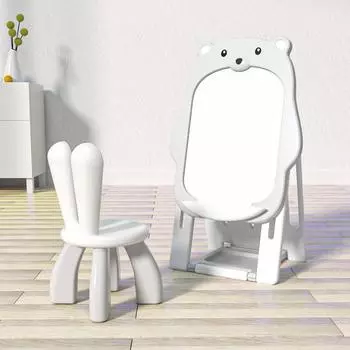 3-в-1 детский складной мольберт, регулируемая магнитная доска для сухого стирания с книжной полкой и стульчиком для малышей, складной рабочий стол, удобное хранение серый