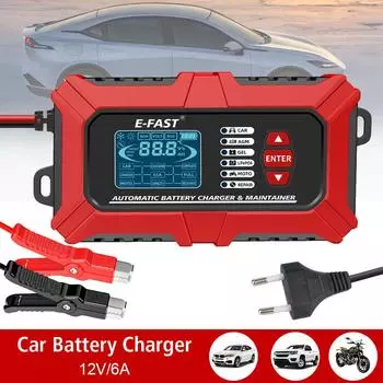 3 в 1 для свинцово-кислотных AGM GEL литиевых LiFePo4 аккумуляторов автомобильных мотоциклов анализатор аккумуляторов интеллектуальных автомобильных аккумуляторов зарядное устройство системный тестер электромобиля 12 В EU красный