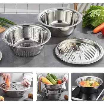 3 в 1 дуршлаг с контейнером, круглая чаша для мойки риса, корзина для слива, машина для чистки фруктов и картофеля, овощерезка с корзиной для слива
