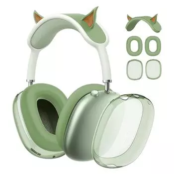 3 в 1 Elf Ear Прозрачный силиконовый + TPU чехол для наушников Чехол противоударный защитный чехол сменный чехол для Apple AirPods Max зелёный