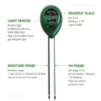 3 в 1 измеритель влажности почвы и pH, измеритель кислотности воды и влажности почвы и света, тест pH для садовых растений и цветов, тестер влажности, инструменты
