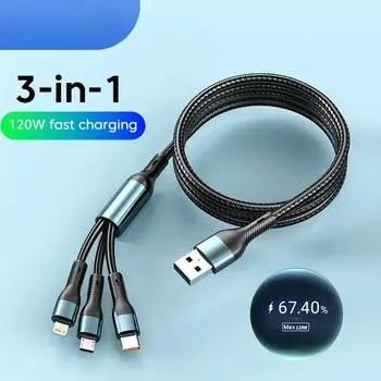 3 в 1 кабель для быстрой зарядки, шнур для зарядного кабеля Micro USB Type C, многопортовый кабель для зарядки USB