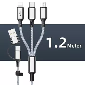 3 в 1 кабель для зарядки с несколькими портами USB, кабель для зарядки с несколькими портами USB, тип C, микрозарядное устройство, провод для мобильного телефона для iPhone 14 13 12 Huawei чёрный