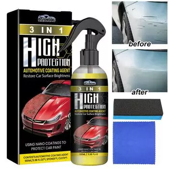 3 в 1 керамическое покрытие для автомобиля, спрей 100 мл, средство для удаления царапин на автомобильной краске, полирующее средство для лакокрасочного покрытия, гидрофобное покрытие для стекла CHINA