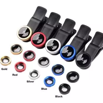 3 в 1 Крепление на объектив камеры мобильного телефона Рыбий глаз + Широкоугольный + Макро объектив(синий)