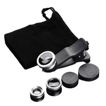 3 в 1 Крепление на объектив телефона 180° Рыбий глаз + 0,67X широкоугольный + Макро объектив телефонный комплект объективов для мобильного телефона смартфона чёрный