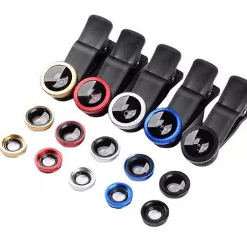 3 в 1 Крепление на объектив камеры мобильного телефона Рыбий глаз + Широкоугольный + Макро объектив(синий)