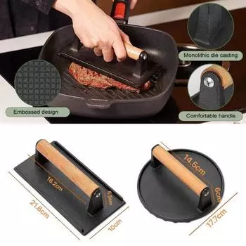 3 в 1 круглый и прямоугольный пресс для гамбургеров Прочная металлическая машина для приготовления пирожков с деревянной ручкой с антипригарной поверхностью Кухонный инструмент для барбекю для фаршированных гамбургеров Round