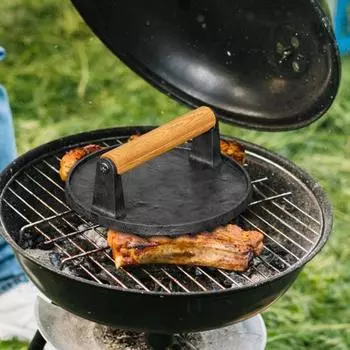 3 в 1 круглый и прямоугольный пресс для бургеров, прочный металлический пресс для котлет с деревянной ручкой и антипригарным покрытием, кухонный инструмент для барбекю с начинкой Round