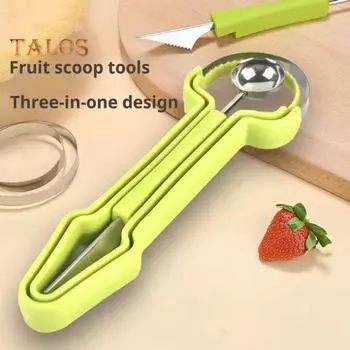 3-в-1 Лопатка для фруктовых шариков Ложка для дыни Сепаратор мякоти Инструменты для резьбы по фруктам из нержавеющей стали для дыни Арбуз Киви Кухонный магазин фруктов зелёный