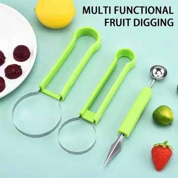 3 в 1 ложка для дыни, нож для нарезки фруктов, многофункциональный инструмент из нержавеющей стали, многоразовый инструмент для удаления сердцевины фруктов, кухонные принадлежности синий
