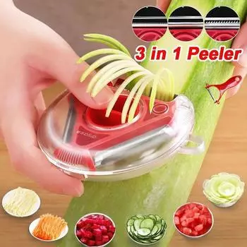 3 в 1 Magic Trio Peeler Set Slicer Измельчитель из нержавеющей стали Резак с несколькими пилинговыми лезвиями Терка Кухонный инструмент красный