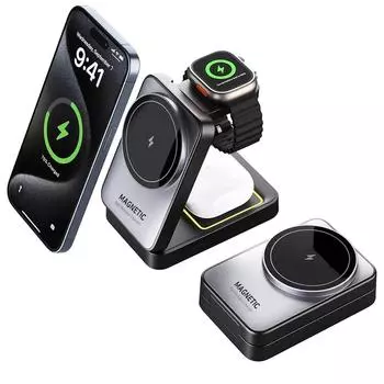 3 в 1 магнитная беспроводная зарядная подставка для Magsafe IPhone 13 14 15 16 Apple Watch 2-8 Airpods Pro складная быстрая зарядная станция белый