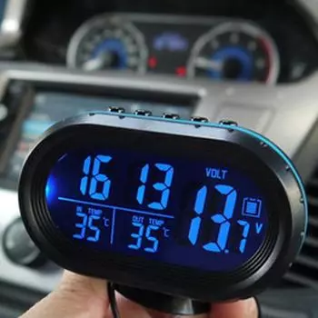 3 в 1 многофункциональные автомобильные часы с температурой, вольтметр, автомобильный термометр, электронные часы, автомобильный ночник, принадлежности для часов, зеленый цвет