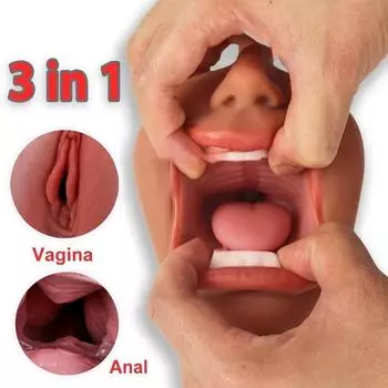 3 в 1 Мужские секс-игрушки Мастурбация Глубокая глотка Искусственная настоящая киска Оральный секс Мужской мастурбатор Оральный секс Реалистичная резиновая вагина