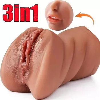 3 в 1 Мужские секс-игрушки Мастурбация Глубокая глотка Искусственная настоящая киска Оральный секс Мужской мастурбатор Оральный секс Реалистичная резиновая вагина