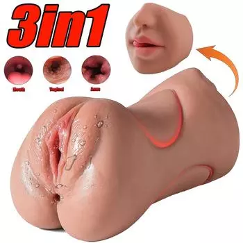 3 в 1 Мужские секс-игрушки Мастурбация Глубокая глотка Искусственная настоящая киска Оральный секс Мужской мастурбатор Оральный секс Реалистичная резиновая вагина