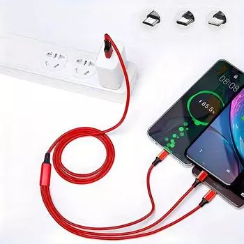 3-в-1 нейлоновый плетеный кабель для передачи данных с несколькими головками, 10 Вт, для быстрой зарядки, кабель для зарядки мобильного телефона чёрный