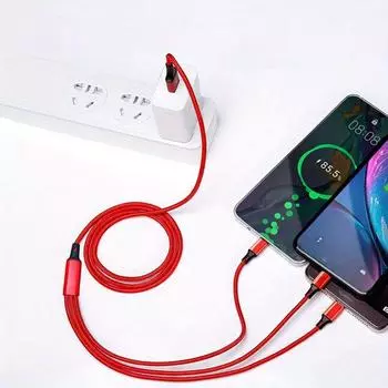 3-в-1 нейлоновый плетеный кабель для передачи данных с несколькими головками, 10 Вт, для быстрой зарядки, кабель для зарядки мобильного телефона чёрный