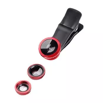 3 в 1 Объектив для камеры мобильного телефона 180° Рыбий глаз + 0,67-кратный широкоугольный + Макрообъектив Крепление на объектив для телефона Комплект объективов для смартфонов чёрный