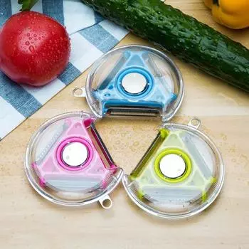 3 в 1 Овощечистка с поворотным переключателем, лезвия из нержавеющей стали, нескользящая ручка, кухонный инструмент для картофеля, помидоров, ананасов синий