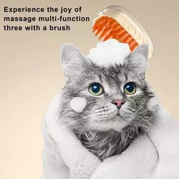 3 в 1 паровая щетка для кошек электрическая щетка для ухода за кошками с функцией подачи пара силиконовые щетинки удаление шерсти уход за домашними животными B