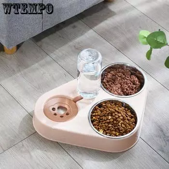 3 в 1 Pet Собака Кормушка Миска с собакой Бутылка Воды Кошка Автоматическое питье Кошачья Кормовая миска Pet Double 3 Миски Из нержавеющей стали Кормушка Small зелёный