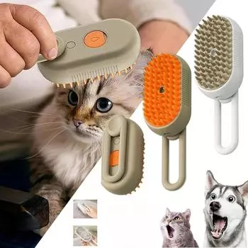 3-в-1 Pets Steam Brush Cat Steamer Brush Многофункциональная щетка для ухода за собаками для удаления спутанной и распущенной шерсти Инструменты для домашних животных белый
