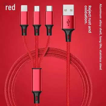 3-в-1 плетеный нейлоновый USB-кабель для передачи данных для зарядки Huawei, Apple и Android 1.2M синий