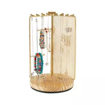3 в 1 Подставка для ювелирных изделий, многоярусная деревянная поворотная основа, держатель для ювелирных изделий, ожерелье, золото