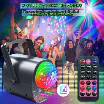3-в-1 Праздничные огни Диско-шар Освещение для диджеев Диско Освещение сцены Стробоскопы со звуковым управлением Рождественская свадьба Домашний декор